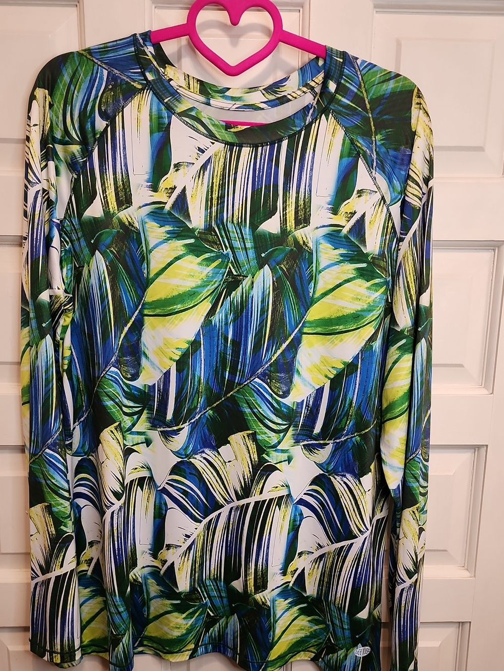 REEL Legends Women’s Long-Sleeve Tropical palm Leaf Print Rash GUARD Green Blue